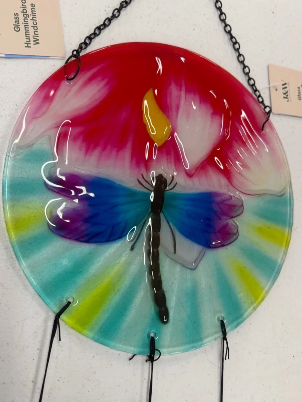 1 Choice of Hand-Painted Glass Hummingbird or Dragonfly Wind Chimes - Picture 3 of 3